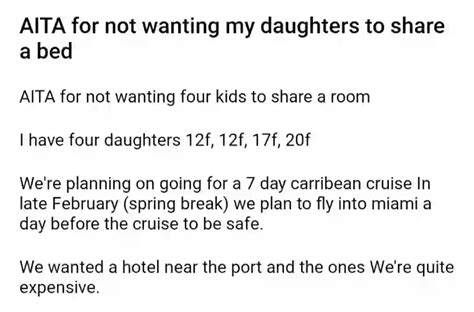 Aita For Not Wanting My Daughter To Share A Bed