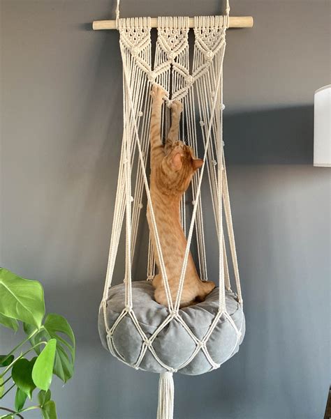 Macrame Cat Hammock Hanging Cat Bed Pet Wall Furniture Cat Etsy