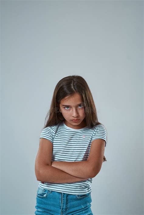 Front View Of Little Girl With Crossed Arms Stock Image Image Of