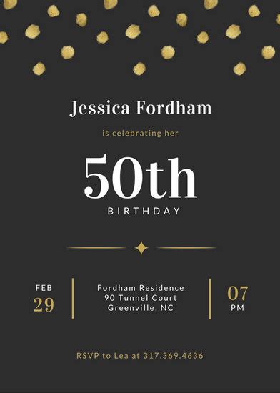 Black And Gold Dotted Background 50th Birthday Invitation Templates