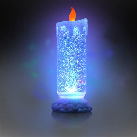 Flameless Festive Water Filled Led Christmas Glitter Candle 10 Inches