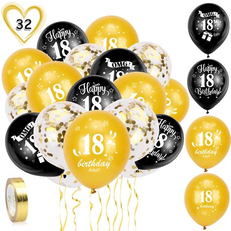 Buy Howaf 18th Birthday Balloons Pack Of 30 Black Gold Birthday