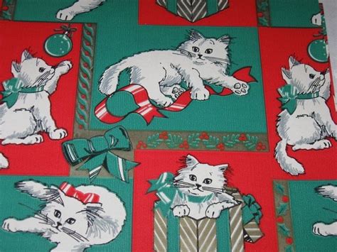 2 Sheets Vintage Regal Kitty Cat Christmas Wrapping Paper Twrap 20 X