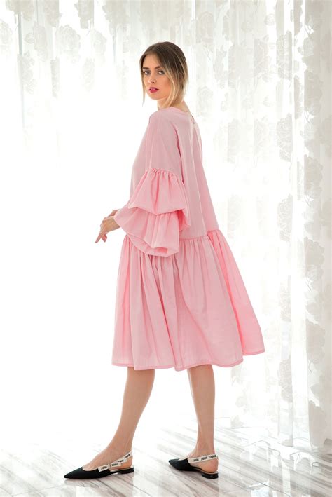 Women Pink Dress Butterfly Sleeve Dress Cocktail Dress A Etsy