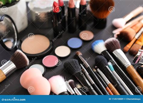 Different Makeup Brushes And Cosmetic Products Stock Image Image Of