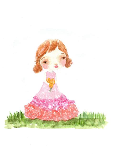 Watercolor Painting Original Art Whimsical Girl Spring Etsy
