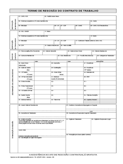 Termo De Rescisao Do Contrato De Trabalho Modelo Pdf