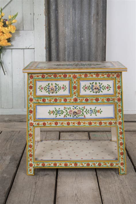 Hand Painted Wooden Three Drawer Cabinet Handmade Cabinets Painted