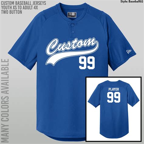 Custom Baseball Jerseys Two Button Youth Xs To Adult 4x Etsy
