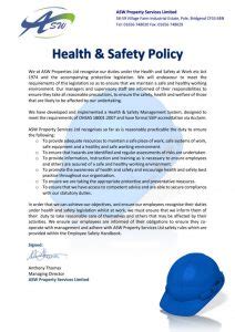 Division of environmental health and safety applies to: Company Policies - ASW Property Services Ltd