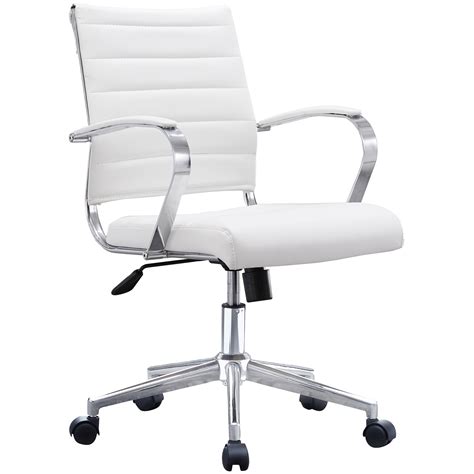 white office chair ribbed modern ergonomic mid back pu leather with cushion seat task swivel