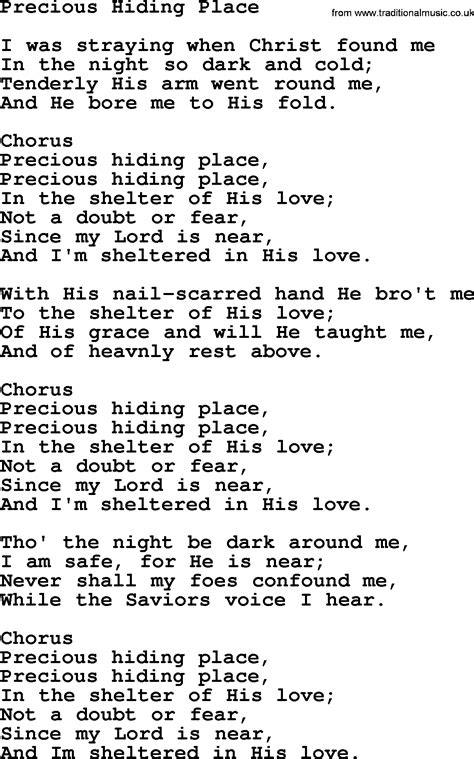 Baptist Hymnal Christian Song Precious Hiding Place Lyrics With Pdf