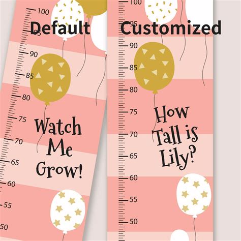 Baby Pink Growth Chart Wall Decal Kids Room Growth Chart Wall Etsy