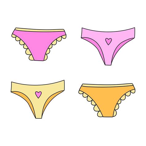 Vector Panties Set Of Four Types Of Women Underwear Pink And Yellow