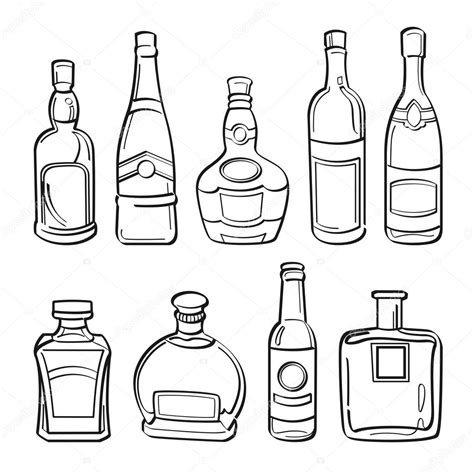 Cómo dibujar una botella de forma fácil para niños. Alcohol Bottles Collection — Stock Vector © godfather744431 #53103233