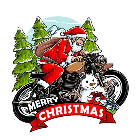 Christmas Clipart Of Santa With Motorcycle Vector Illustration Ai Eps