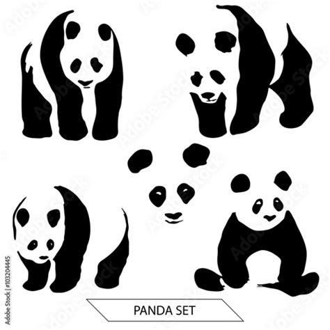 Set Of Panda Silhouettes Stock Image And Royalty Free Vector Files On