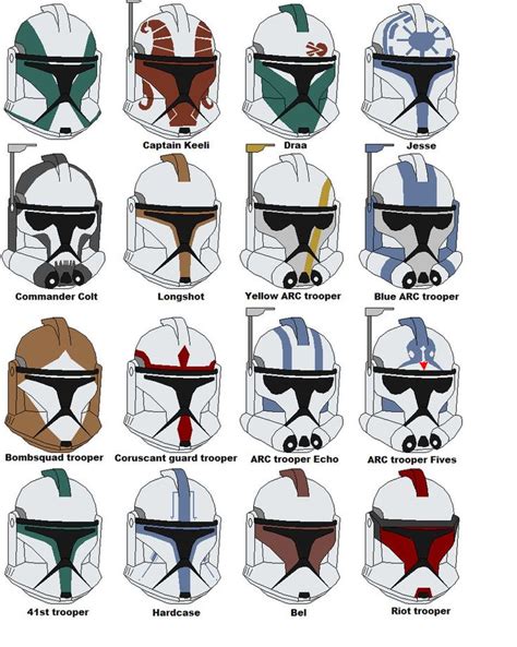 Star Wars Helmets Are Shown In Different Colors And Sizes With The