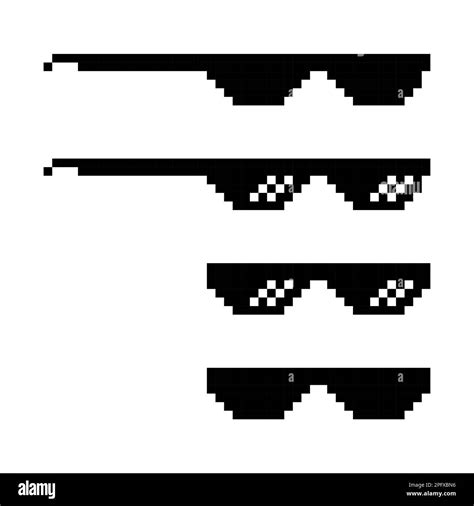 Set Of Fun Retro Pixel Sun Glass Icon Life Style Meme Sunglasses Thug
