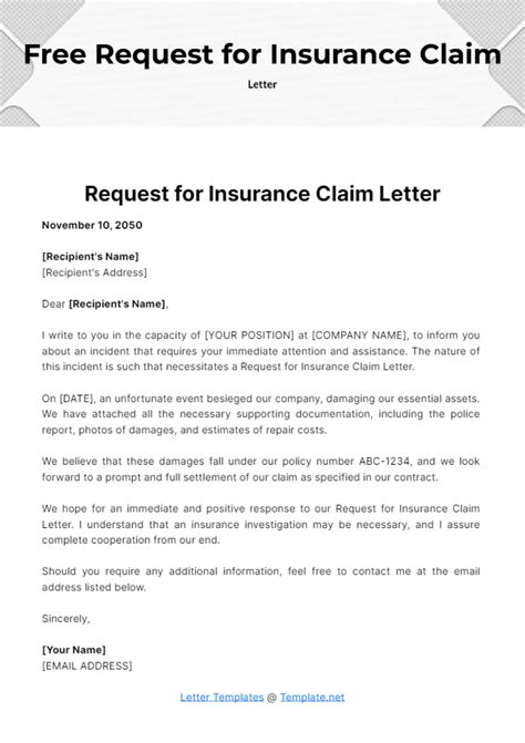 Request for Insurance Claim Letter Template - Edit Online & Download