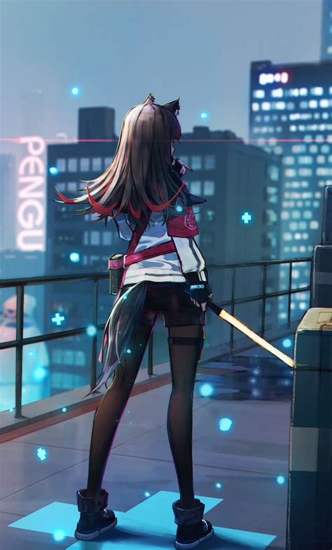 1280x2120 Anime Girl Scifi City Roof With Weapon Iphone 6 Hd 4k