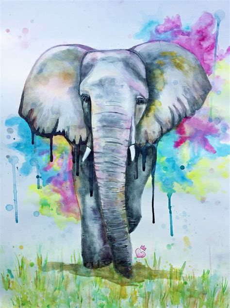Elephant Colorful Watercolor By Grungeartstudio On Etsy Elephant