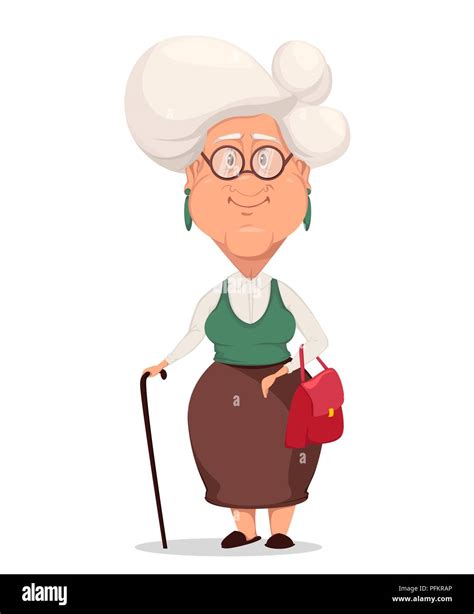 Grandmother Wearing Eyeglasses Silver Haired Grandma Cartoon
