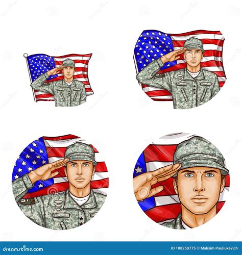 Vector Us Flag Salute Soldier Pop Art Avatar Icon Stock Vector