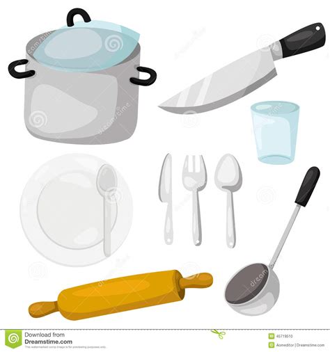 El artículo determinado es aquel artículo que nos informa que el sustantivo del que se habla es conocido. Illustrator Del Artículos De Cocina Con Loza Y La Cocina ...