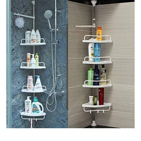 Some shower shelves are adjustable to accommodate your particular bathtub design as well as the products you. 4 Layer Metal Shower Corner Pole Caddy Shelf Bathroom Wall ...