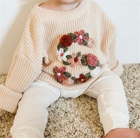 Embroidered Initials Sweater Fits Cream Sweater Embroidery Ideas