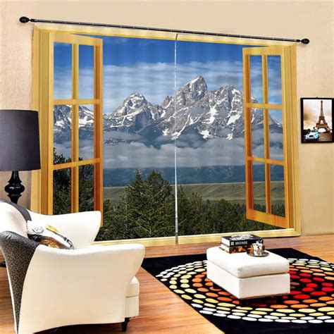 Custom 3d Waterproof Blackout Curtain Mountain Pattern High Quality