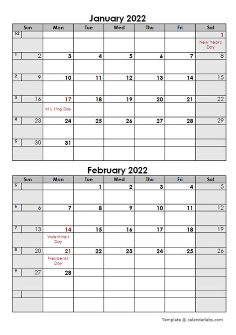 2022 2 Months Calendar Template Free Printable Templates
