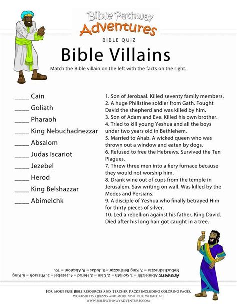 Bible Villains Quiz Printable Bible Quiz Sheets Homeschoolers Sunday