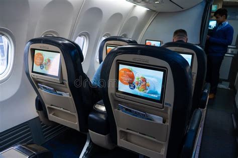 The Interior Of The Aircraft Empty Airplane Cabin Editorial