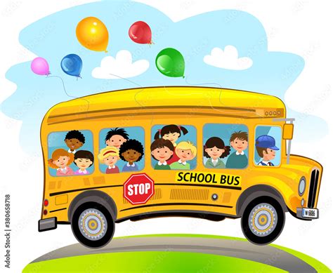 Cartoon School Kids Riding A School Bus Stock Vector Adobe Stock