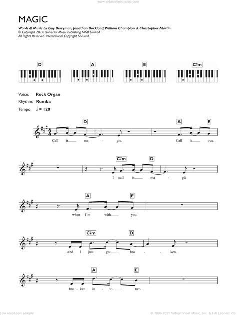 Coldplay Magic Sheet Music Intermediate For Piano Solo