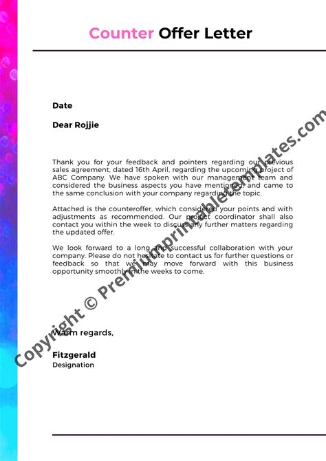Drexel university steinbright career development center this document is important and requires your immediate attentionthis exit offer letter (exit offer letter) is being sent to you as a residual shareholder (as. Counteroffer Letter | Editable | PDF | Premium Printable ...