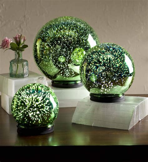 Lighted Mercury Glass Sphere Set Includes 1 Large Sphere And 2 Small