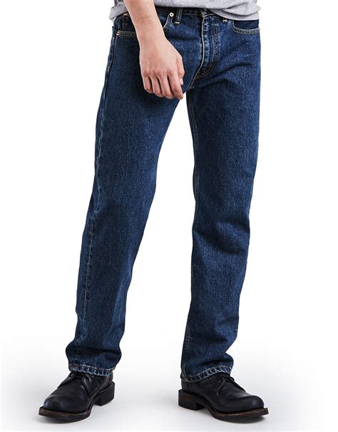 levi s men s 505 regular mid rise regular fit straight leg jeans dark stonewash