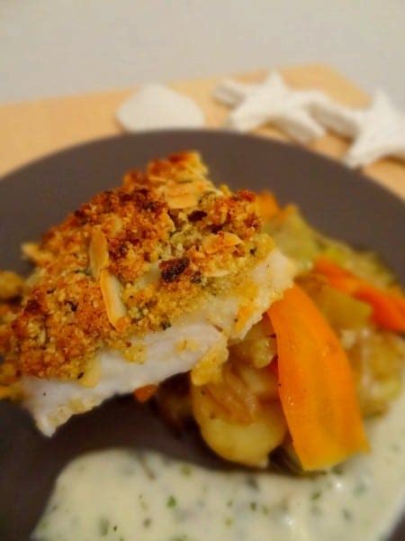 Dos de cabillaud en croûte d amandes julienne de légumes et sauce à l