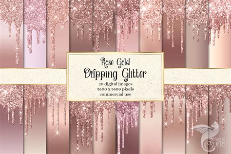 Rose gold glitter partickles isolated on transparent background. Rose Gold Dripping Glitter Digital Paper (290164 ...