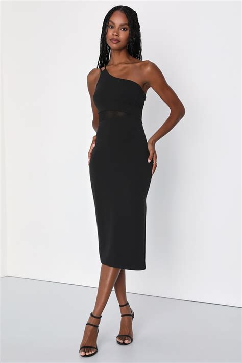 Black Midi Dress One Shoulder Dress Cutout Midi Dress Lulus
