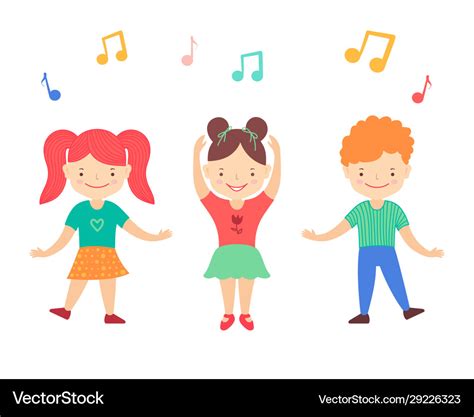 Cute Happy Children Girls And Boy Dancing Cartoon Vector Image