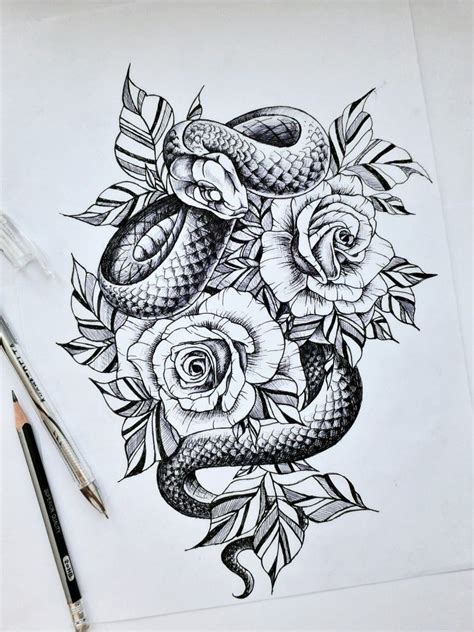 Snake And Flowers Drawing Snakesd