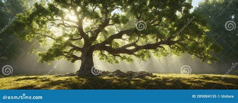 Old Oak Tree Foliage In Morning Light With Sunlight Stock Image Image