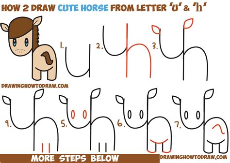 Because animals of different kinds can look similar in many ways, it becomes easier to draw cartoon animals when you know how to draw others that are similar. How to Draw a Cute Kawaii / Chibi Horse from Letters and Simple Shapes - Easy Step by Step ...