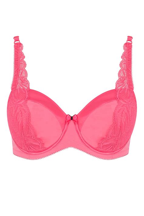 Plus Size Pink Satin And Lace Wired Bra Sizes 38dd To 48g Yours Clothing