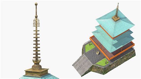 Японский храм Трехэтажная пагода Сейганто Дзи 3d Модель 129 3ds
