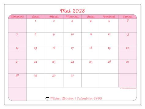 Calendrier Mai 2023 à Imprimer “53ds” Michel Zbinden Ca